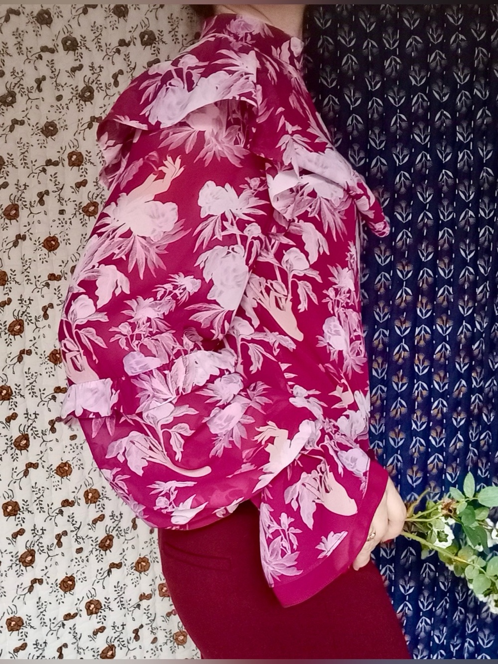 Three Floor β Florry Georgette Asymmetrical Ruffle Choker Blouse Floral 2 - Picture 9 of 17